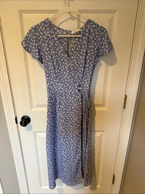 Floral Wrap Midi Dress in Light Blue